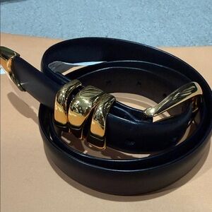 Madewell Black Leather Belt with Gold Buckle and Triple Gold Loops -Medium